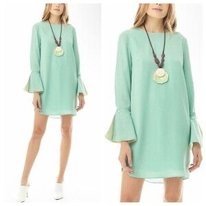 Maac London Mini Shift Dress Plaza Oversized Cuff Bell Sleeved Sleeves Green L